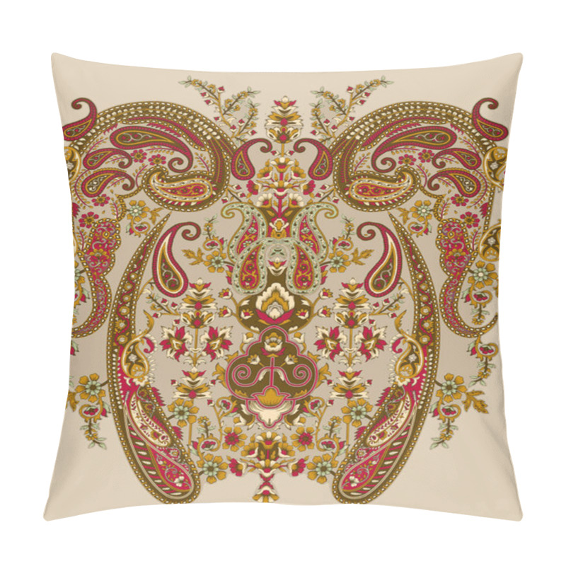 Personality  Colorful Bohemian Pattern With Paisley And Flowers. Traditional Ethnic Ornament. Mughal Art Pattern Design Motif Artwork Pillow Covers