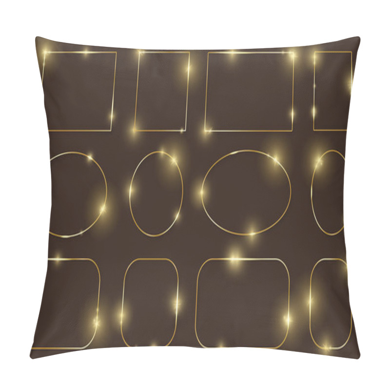 Personality  Gold Shiny Glowing Frames Set With Shadows Isolated On Brown Background. Pack Of Luxury Realistic Square, Round, Oval Borders. Vector Illustration Pillow Covers