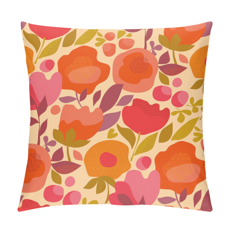 Personality  Red And Pink Decorative Flowers In Retro Style. Pillow Covers