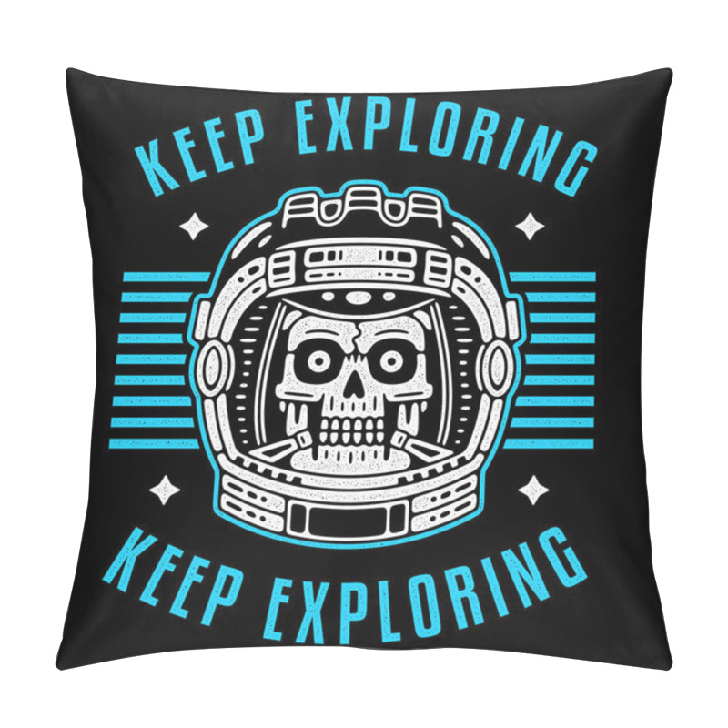 Personality  Spaceman Skull. Modern Space Logo. Monochrome Emblem. Keep Exploring. Star. Pillow Covers