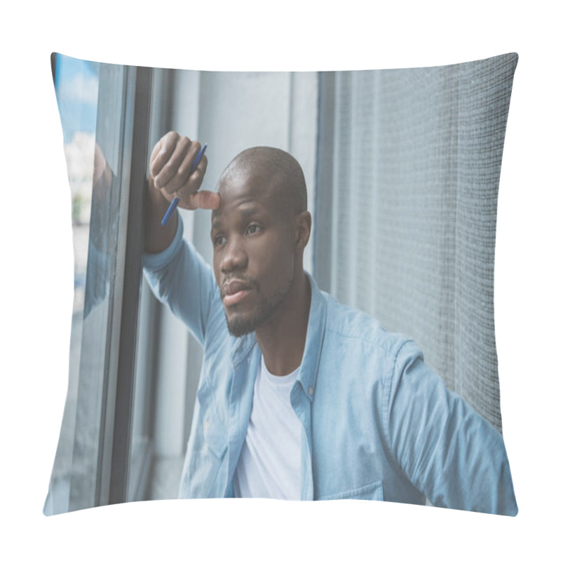 Personality  African American Man Looking At Window Pillow Covers