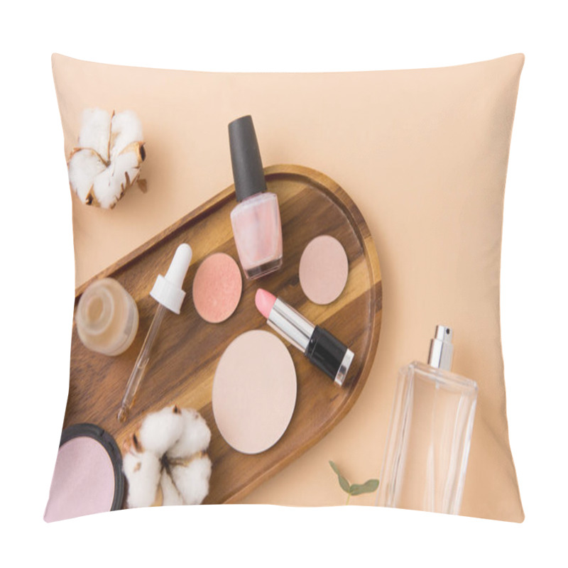 Personality  Makeup, Perfume And Cosmetics On Wooden Tray Pillow Covers