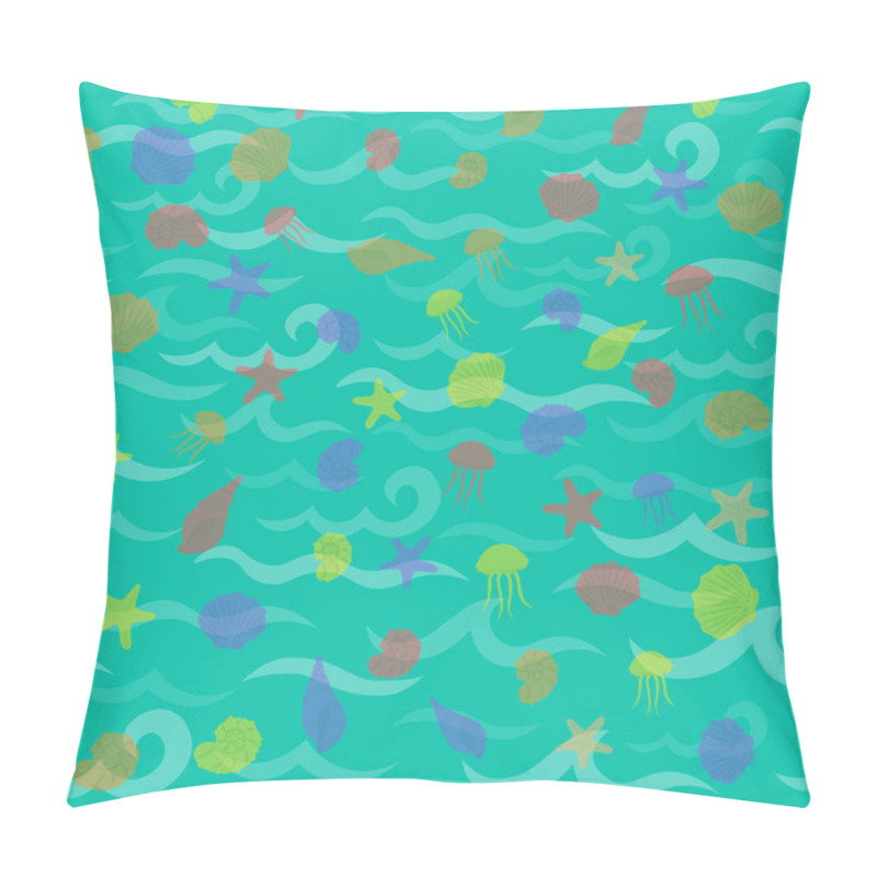 Personality  Seamless Sea Pattern In Nautical-inspired Design. Sea Background With Seashells, Starfishes And Jellyfishes. Blue Ocean Water Wave. Vector Seamless Pattern With Marine Life. Pillow Covers