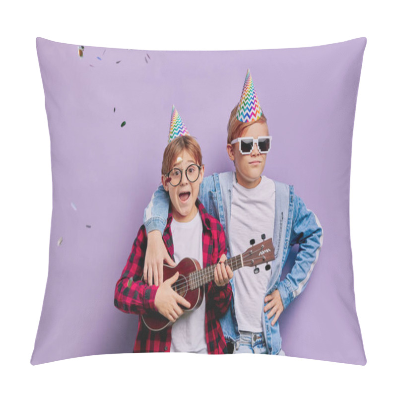 Personality  Happy Boys Happy In Birthday Isolated Over Purple Background Pillow Covers