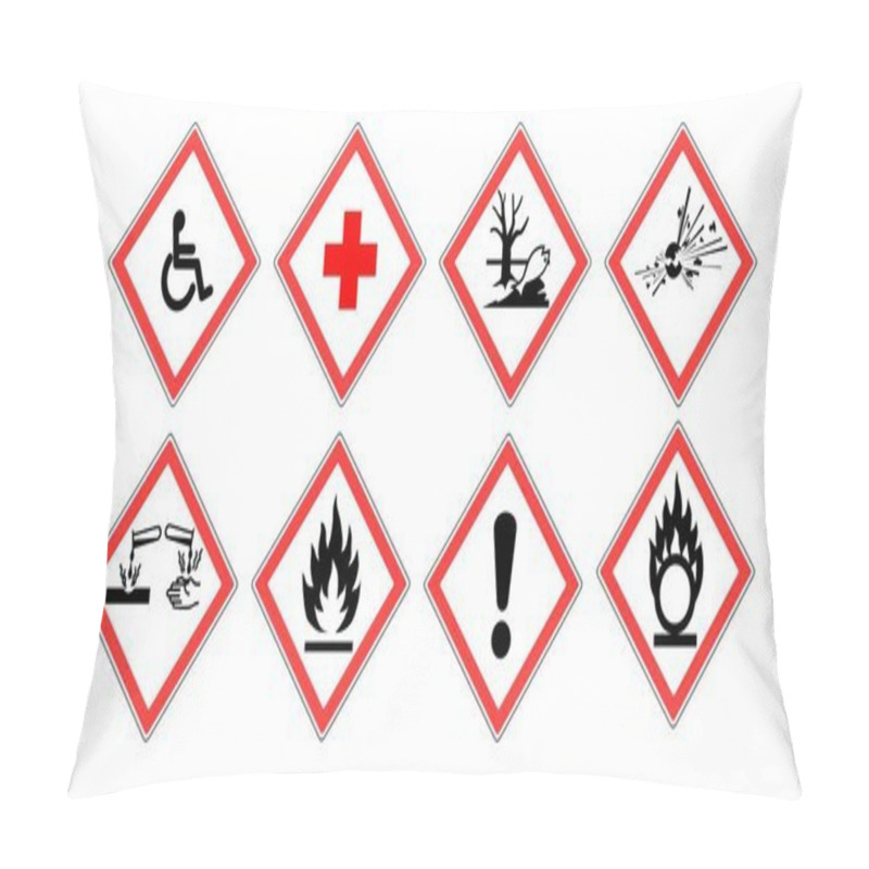 Personality  Set Of Danger Signs. Warning Signs On A White Background. Hazardous Materials Symbols Vector. Vector Illustration. Pillow Covers