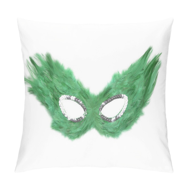 Personality  Fancy Green Feather Mask With Silver Beads Isolated In White Background Pillow Covers