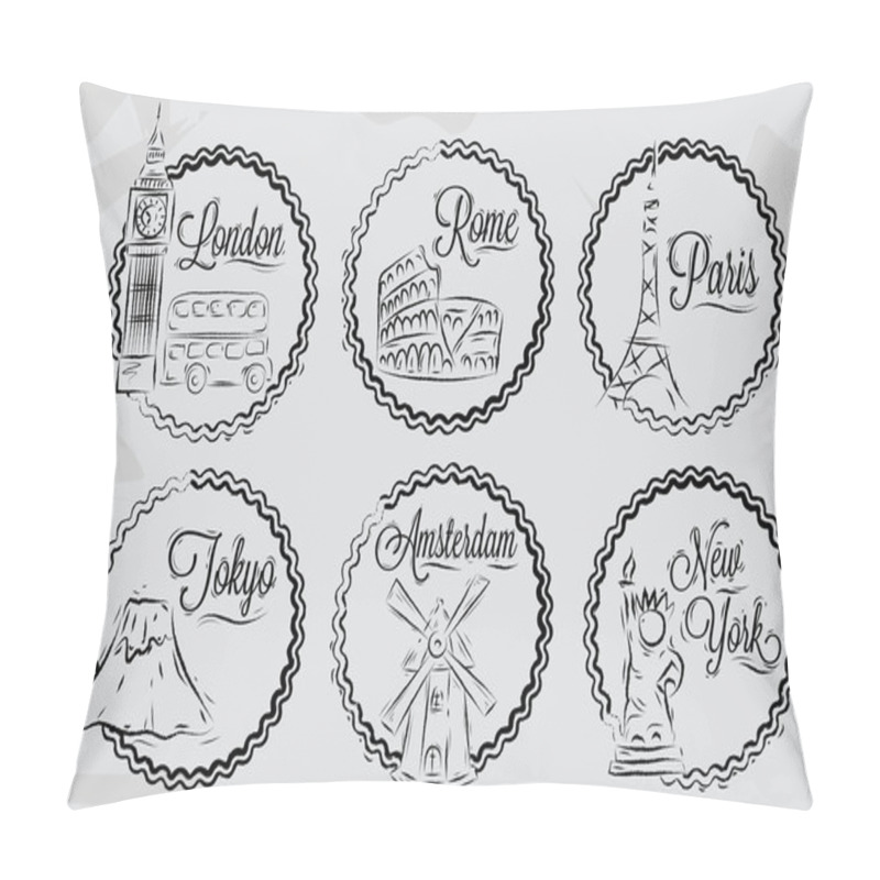 Personality  Icons With World Cities Pillow Covers