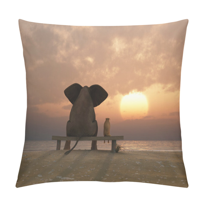 Personality  Elephant And Dog Sit On A Summer Beach Pillow Covers