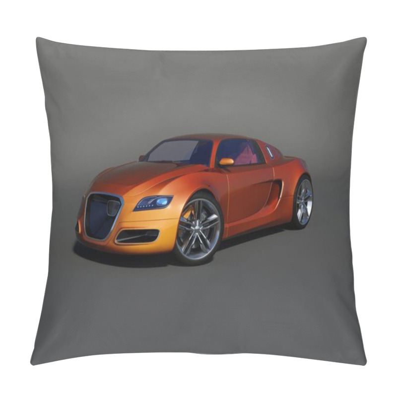 Personality  A Sleek Orange Sports Car With A Modern Design Against A Dark Background. Pillow Covers