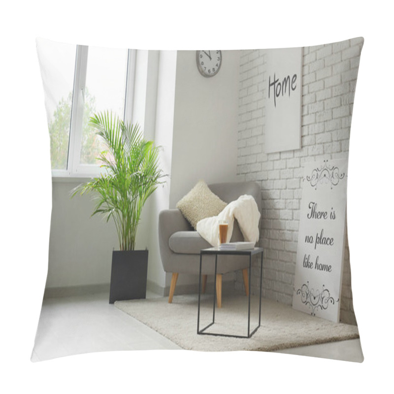 Personality  Decorative Areca Palm In Interior Of Room Pillow Covers