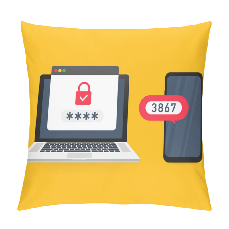 Personality  Two Step Authentication Vector Illustration, Flat Cartoon Smartphone And Computer Safety Login Or Signin. Vector Illustration. Pillow Covers