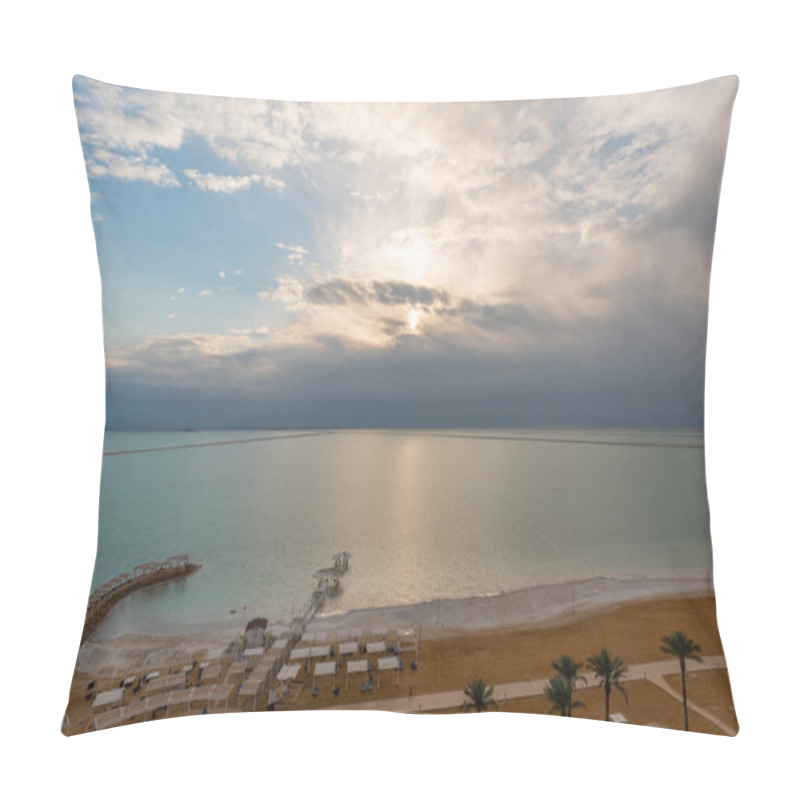 Personality  God's Rays Over The Dead Sea In Southern Israel. Sunbeams Through The Clouds. Pillow Covers