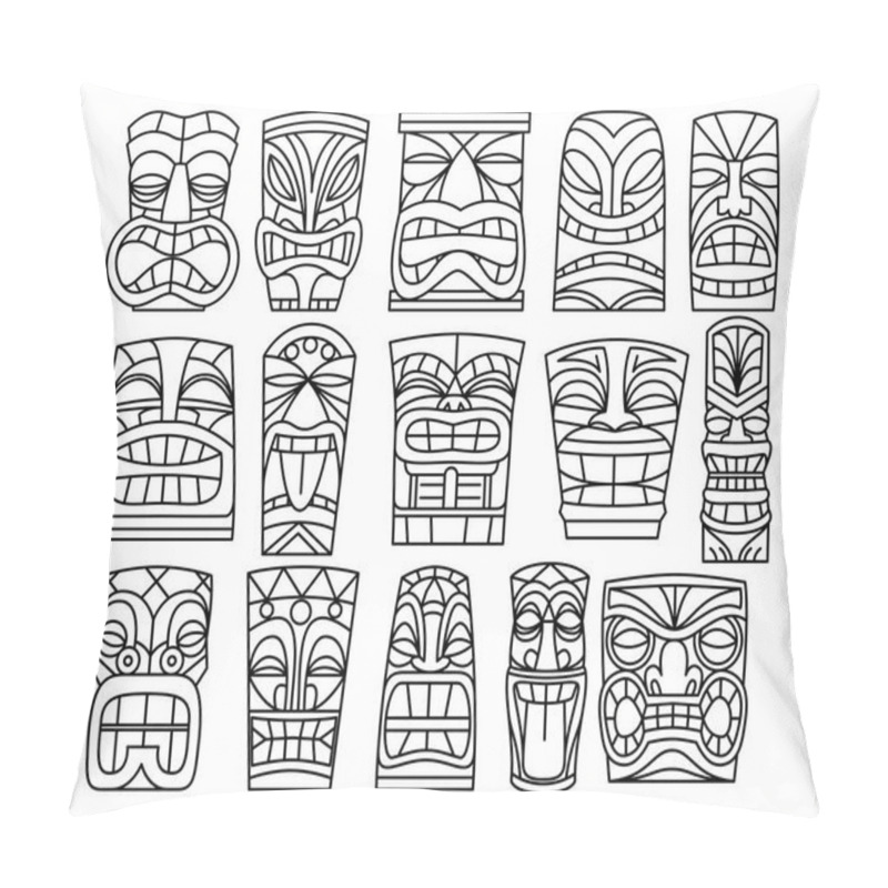 Personality  Set Of Different Tiki Idols Isolated On White Background Pillow Covers