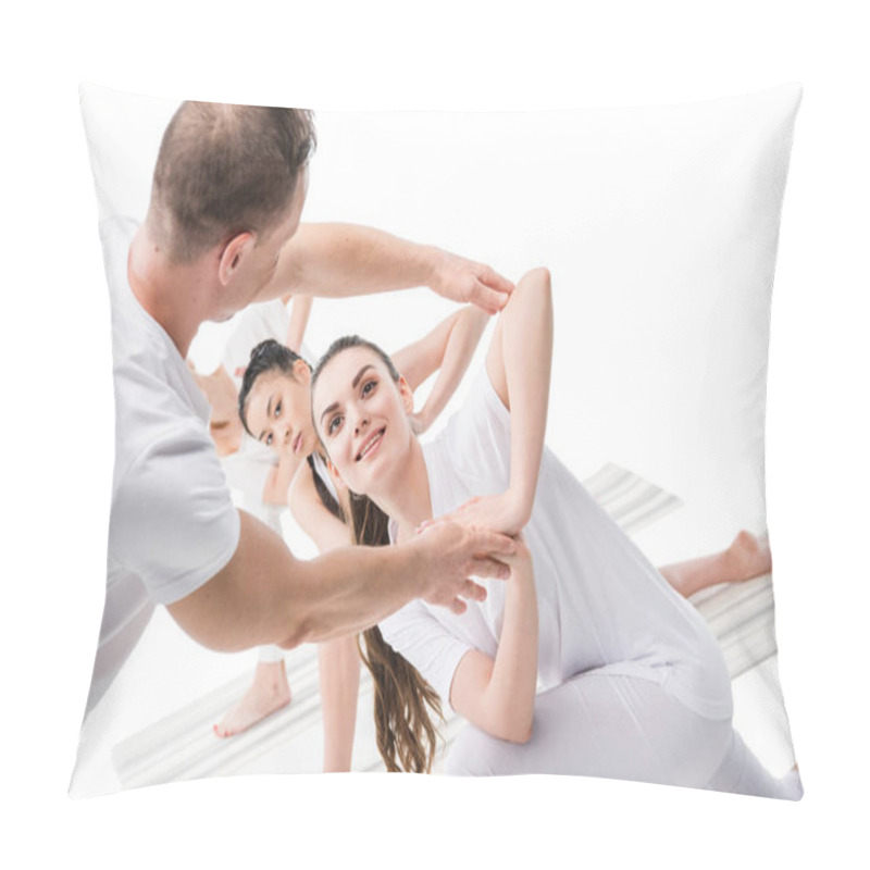 Personality  Women Practicing Yoga With Trainer  Pillow Covers