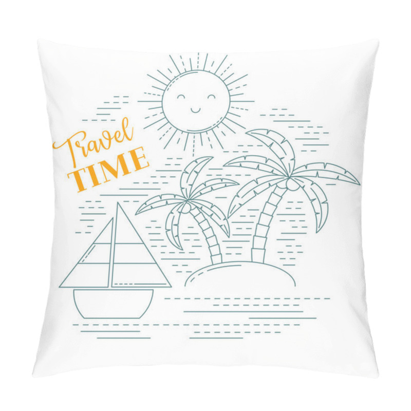 Personality  Sea Travel Poster In Line Style Pillow Covers