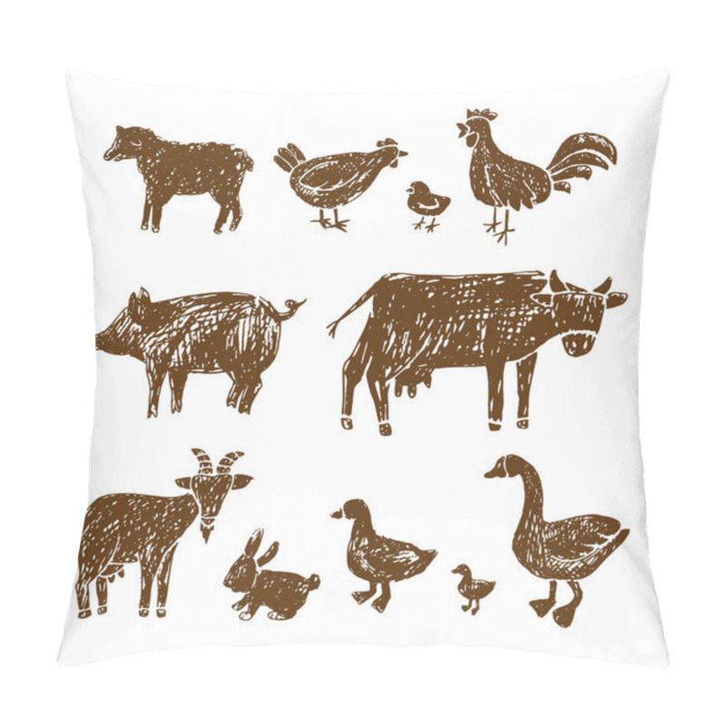 Personality  Farm Hand Drawn Animals. Pillow Covers