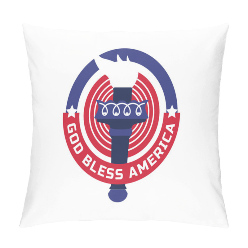 Personality  Modern American Independence Day Logo - God Bless America Freedom Torch Badge Pillow Covers