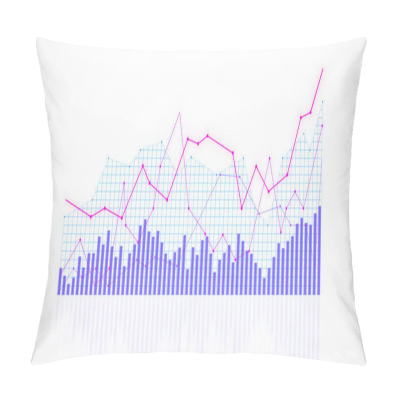 Personality  Abstract Financial Graph With Bar And Line Charts. Blue And Pink Colors On White Background. Concept Of Data Analysis. 3D Rendering Pillow Covers