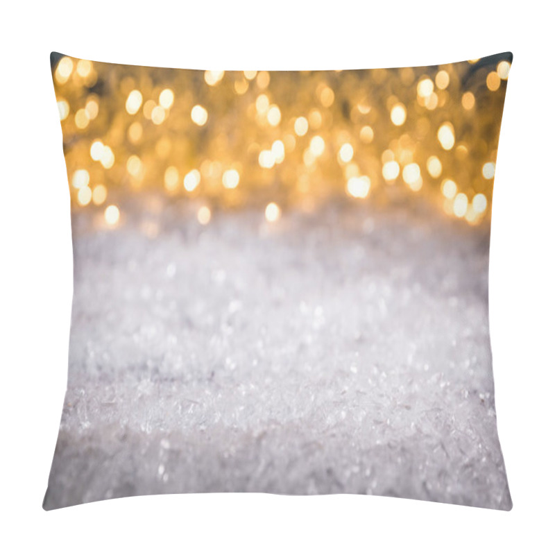 Personality  Christmas Winter Background With Snow And Shiny Blurred Lights Pillow Covers