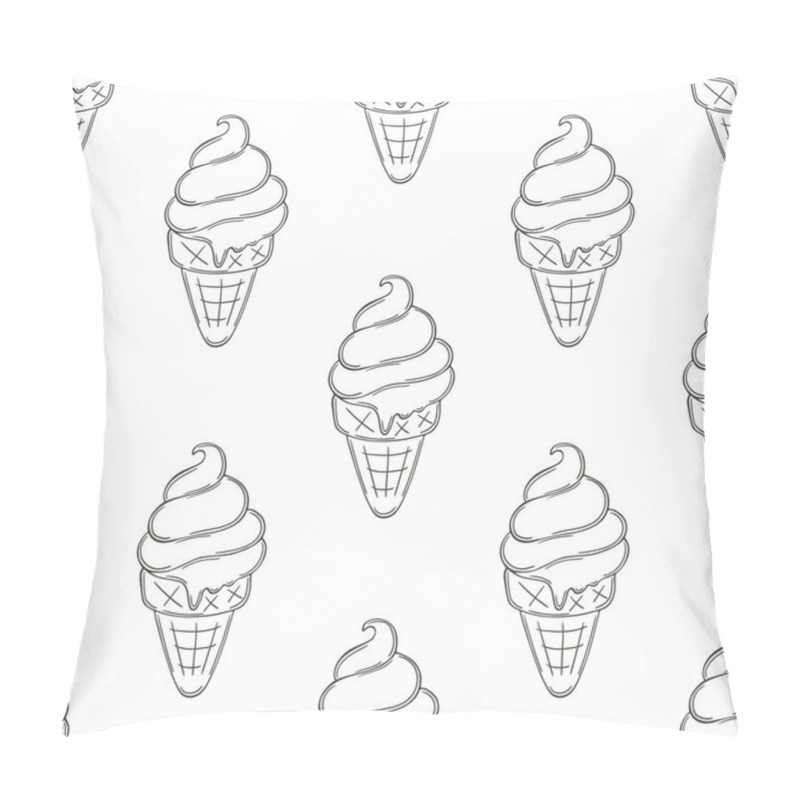 Personality  Coloring Ice Cream In Waffle Cones Seamless Pattern. Summer. Wonderful Pattern With Cold Dessert Pillow Covers