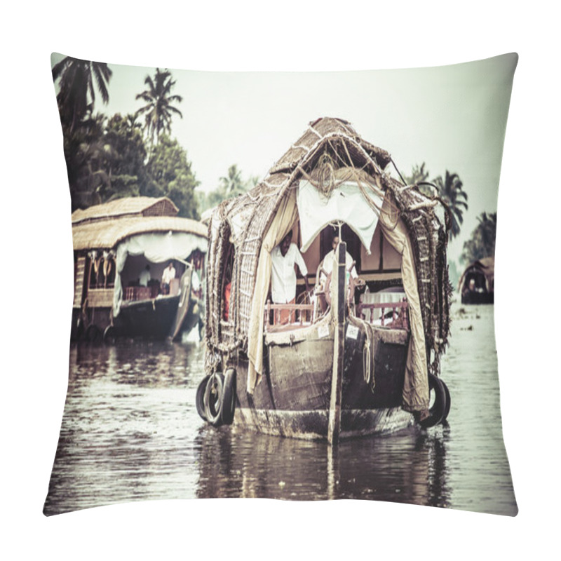 Personality  House Boat In Backwaters Near Palms In Alappuzha, Kerala, India Pillow Covers