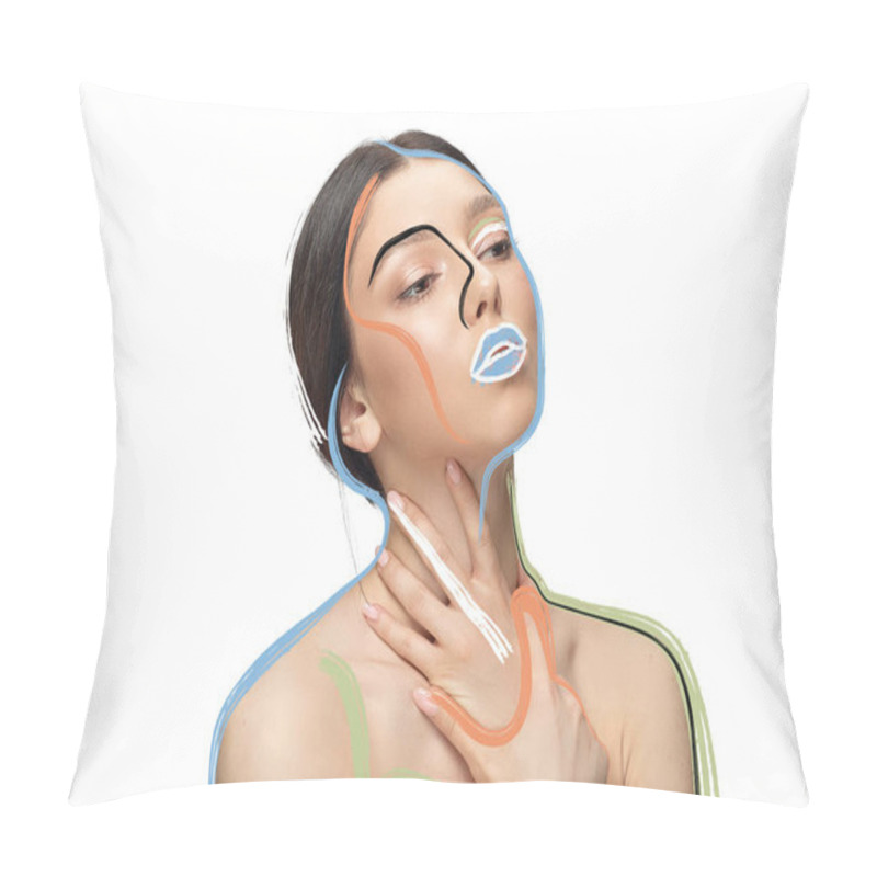 Personality  Beauty Woman Face Portrait With Perfect Skin, Art Concept Pillow Covers