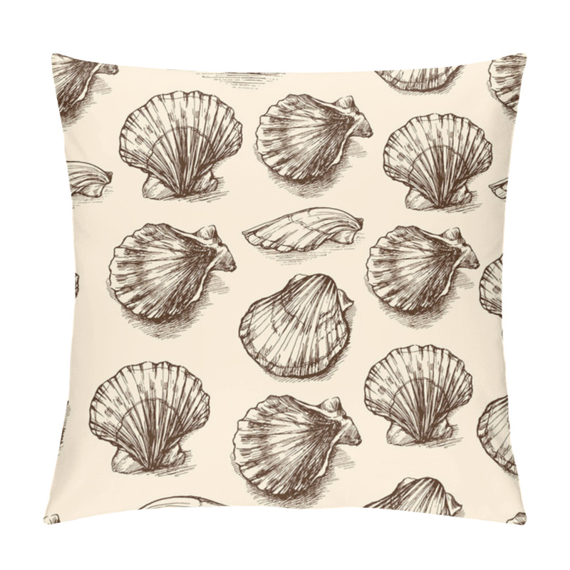 Personality  Seashells Hand Drawn Vector Graphic Etching Sketch, Seamless Pattern, Underwater Artistic Marine Ornament, Design For Card, Wallpaper, Decorative Texture, Wrapping Paper. Pillow Covers