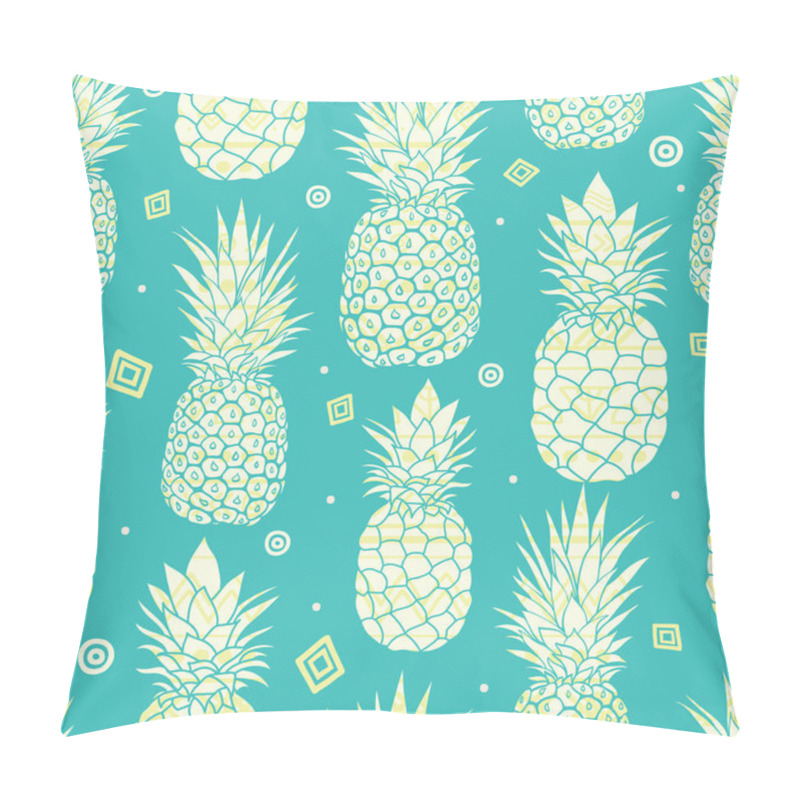 Personality  Vector Blue Green Pineapples Summer Tropical Seamless Pattern Background. Great As A Textile Print, Party Invitation Or Packaging. Pillow Covers