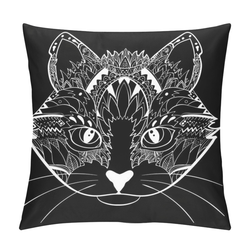 Personality  Hand Drawn Ornate Doodle Graphic Black And White Cat Face. Vector Illustration For T-shirts Design, Tattoo, And Other Things Pillow Covers