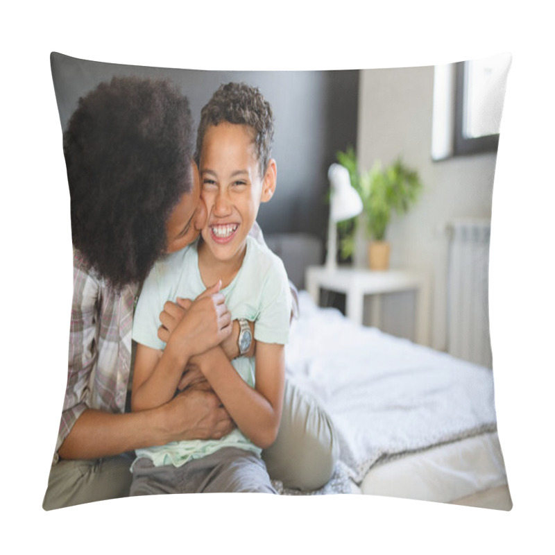 Personality  Happy Young Black Mother Having Fun With Her Child Pillow Covers