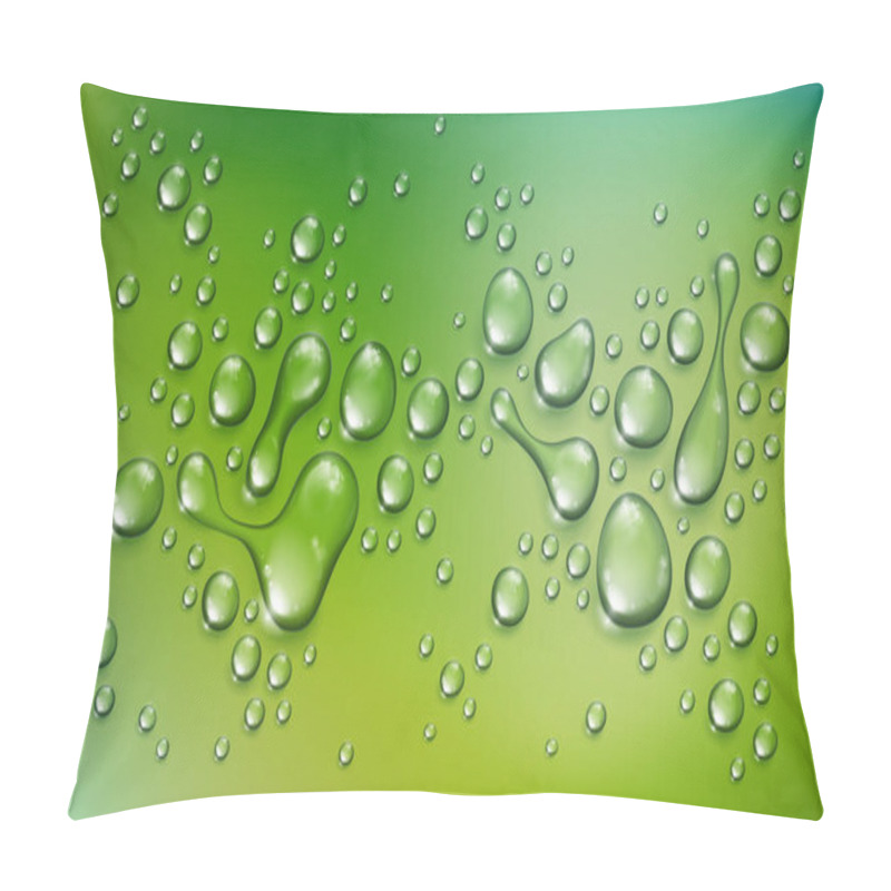 Personality  Water Rain Drops Or Condensation Over Blurred Green Nature Background Beyond The Window, Realistic Transparent 3d Vector Illustration, Easy To Put Over Any Background. Pillow Covers