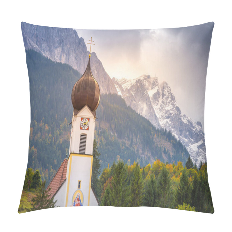 Personality  Grainau Church At Golden Autumn Sunrise And Zugspitze Massif, Bavarian Alps , Germany Pillow Covers