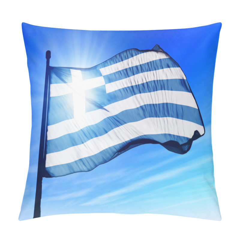 Personality  Greece Flag Waving On The Wind Pillow Covers