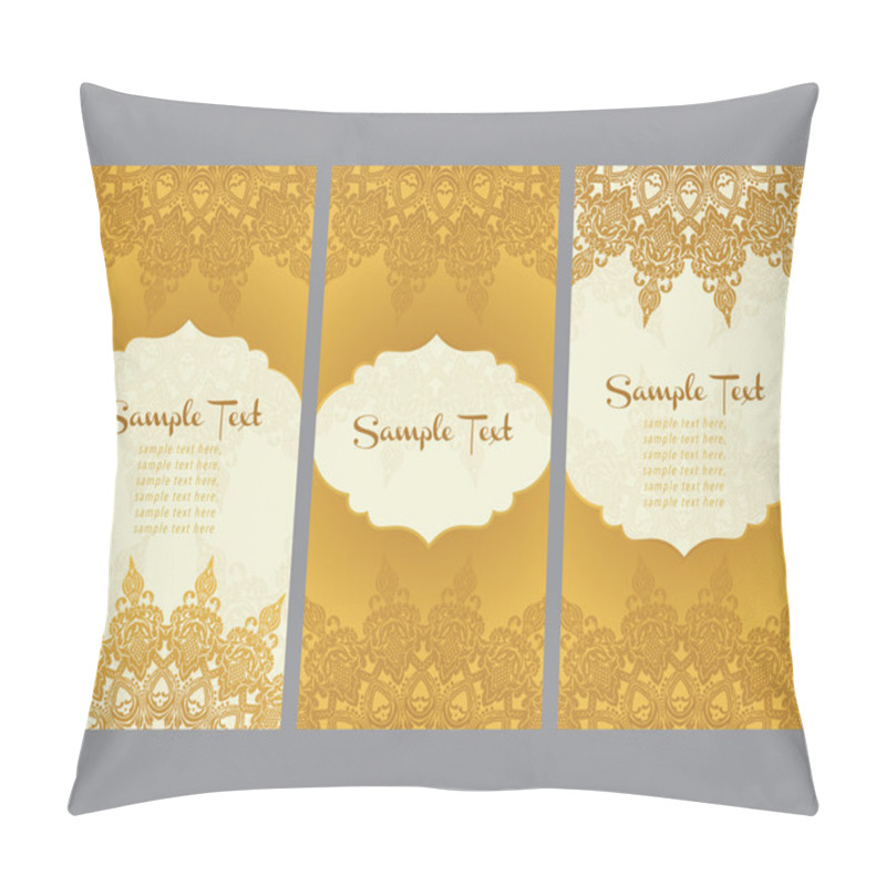 Personality  Greeting Cards  In East Style On Gold Background Pillow Covers