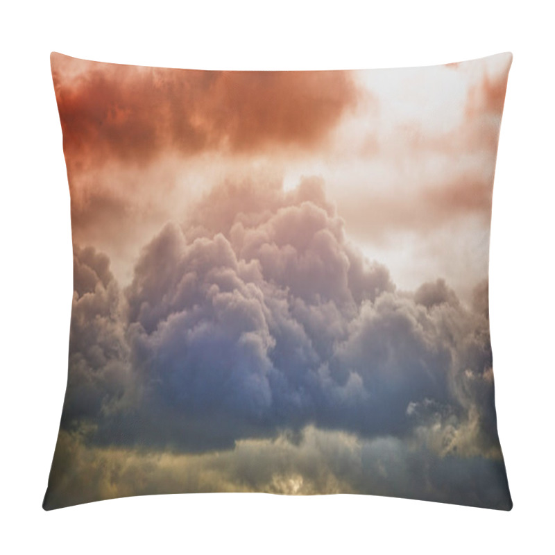 Personality  Pink And Warm Sunlight On Blue Cumulus Clouds In The Sky, Multicolored Clouds In The Sky Close-up Pillow Covers