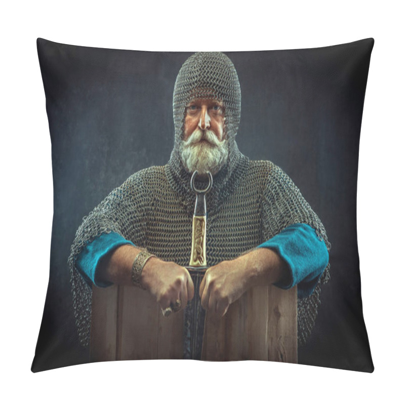 Personality  Powerful Bearded Knight With The Dagger On The Dark Background Pillow Covers