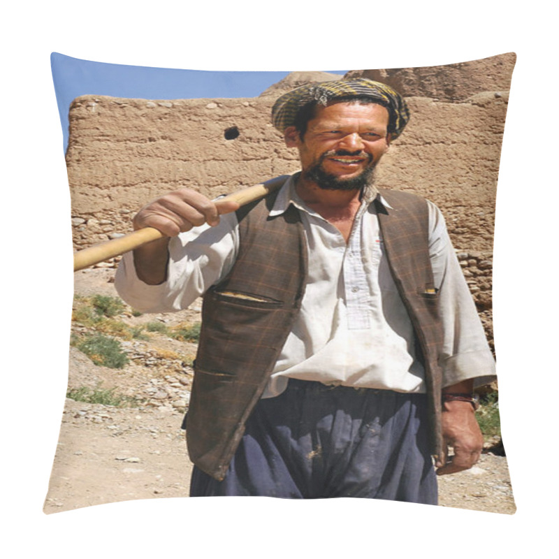 Personality  Bamyan (Bamiyan) In Central Afghanistan.  A Man Carries A Shovel As He Goes To Work In Bamyan (Bamiyan), Afghanistan. This Afghan Man Is Close To The Bamyan (Bamiyan) Buddhas, Afghanistan. Pillow Covers