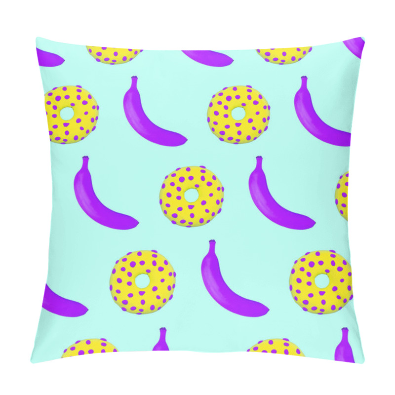 Personality  Seamless Fashion Pattern.  Banana And Donuts Background. Use For T-shirt, Greeting Cards, Wrapping Paper, Posters, Fabric Print.  Flat Lay Minimal Colorful Art Pillow Covers