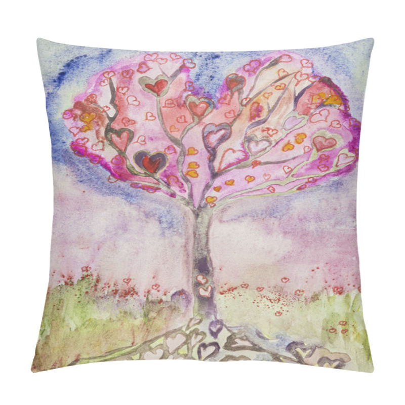 Personality  Hart Tree Of Life. The Dabbing Technique Near The Edges Gives A Soft Focus Effect Due To The Altered Surface Roughness Of The Paper. Pillow Covers