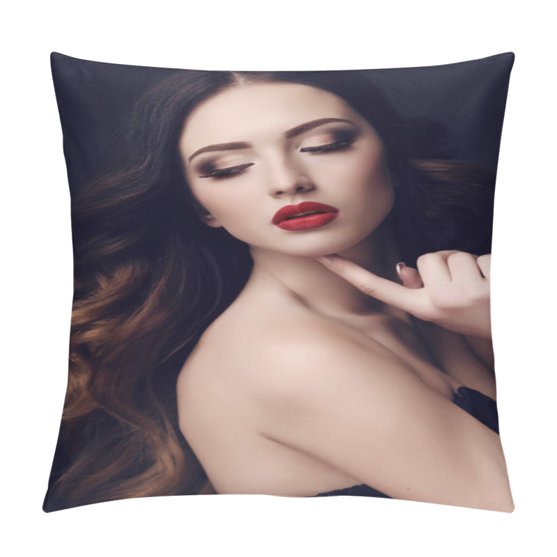 Personality  Beautiful Sexy Woman With Dark Hair And Bright Makeup   Pillow Covers