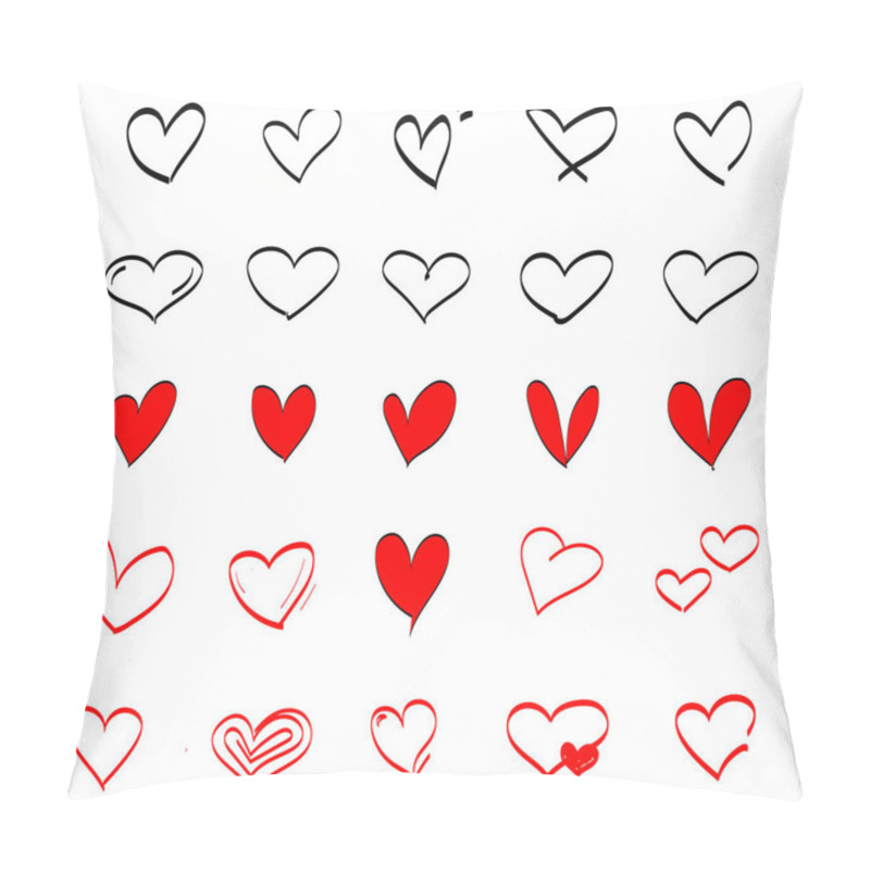 Personality  Doodle Vector Heart Shape Icons Set. Hand Drawn Collection Of Hearts On White Background. Pillow Covers