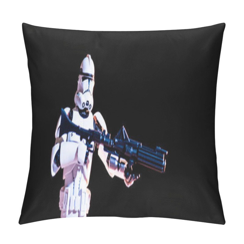 Personality  White Imperial Stormtrooper With Gun Isolated On Black Pillow Covers