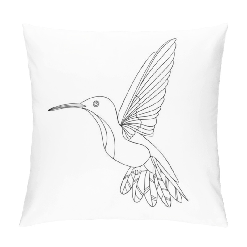 Personality  Modern Isolated Vector Black And White Design Tropical Decorative Cartoon Hummingbird Line Art Pillow Covers