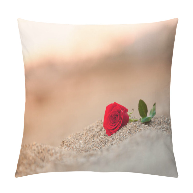 Personality  Single Red Rose On The Beach.  Pillow Covers