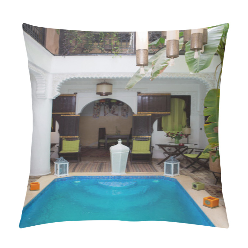 Personality  Classical Moroccan Riad Interior With Traditional Swimming Pool Pillow Covers