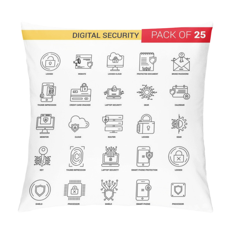 Personality  Digital Security Black Line Icon - 25 Business Outline Icon Set Pillow Covers