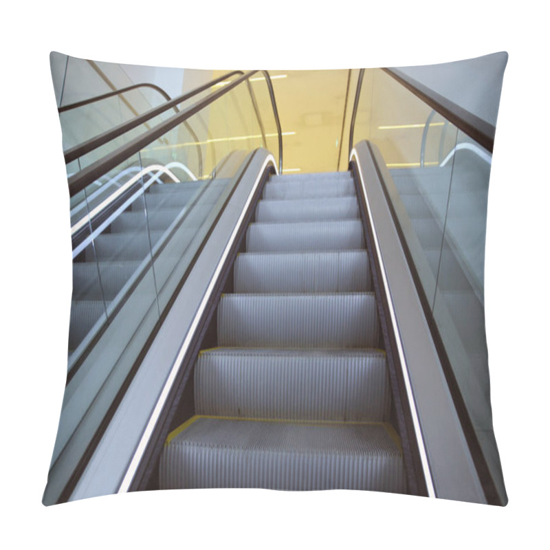 Personality  Modern Escalator Electronic System Moving. Moving Escalator In The Business Center Of A City Pillow Covers