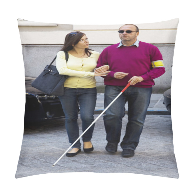 Personality  Woman Helps Blind Man Pillow Covers