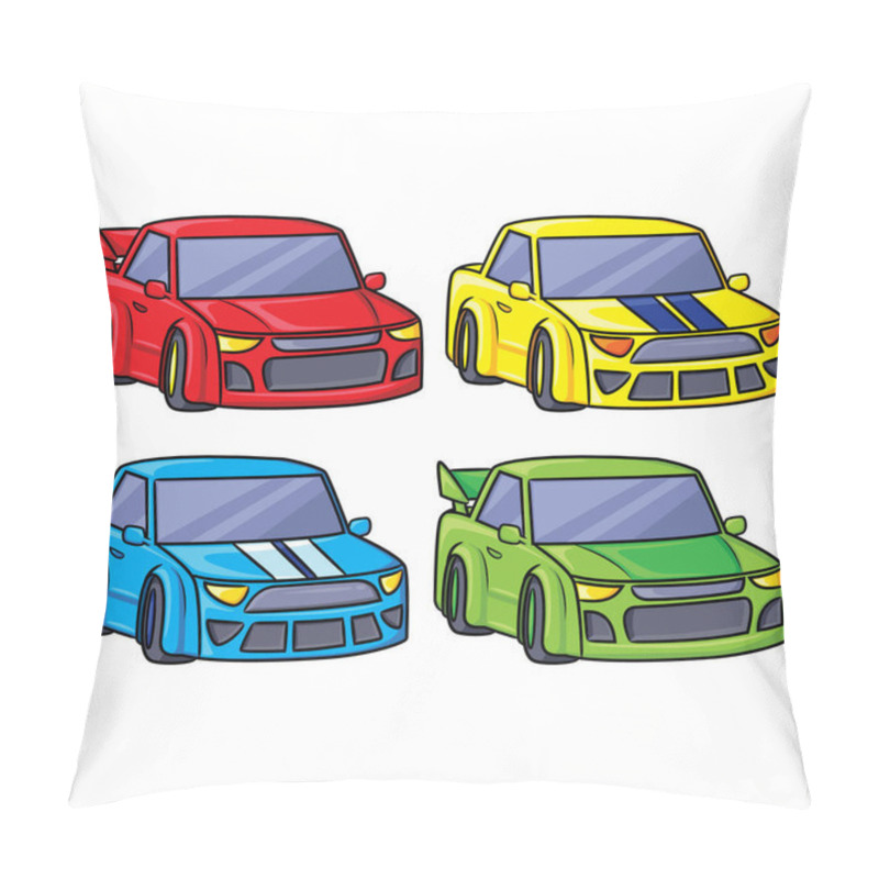 Personality  Illustration Of Cute Four Cartoon Racing Cars. Pillow Covers