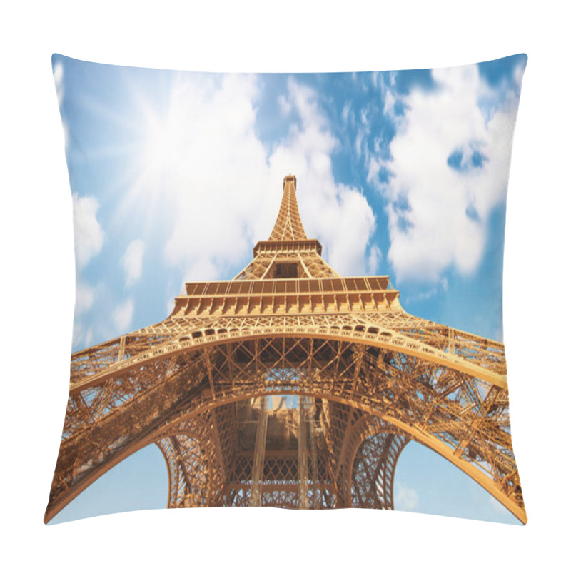 Personality  Paris. Powerful Structure Of Magnificent Eiffel Tower At Sunset Pillow Covers